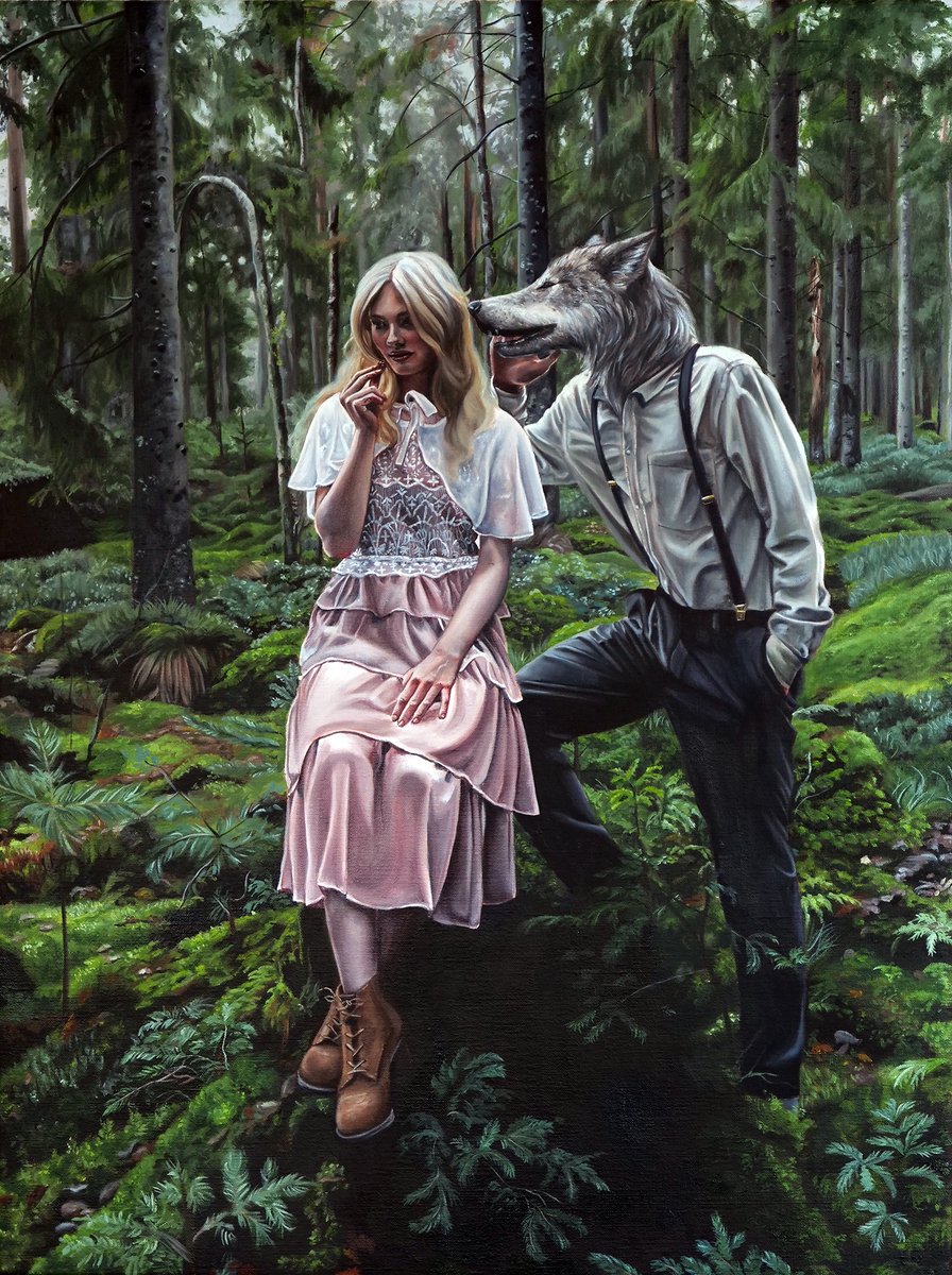 It's been years since I was on here! Time to share new art!! This is a piece for Galleri Melefors in Linköping. 
"Sweet Nothings" - oil on linen
#beautifulbizarre #magicalrealism #fantasyart #oilpainting #artistsontwitter #svenskkonst #illustrationart