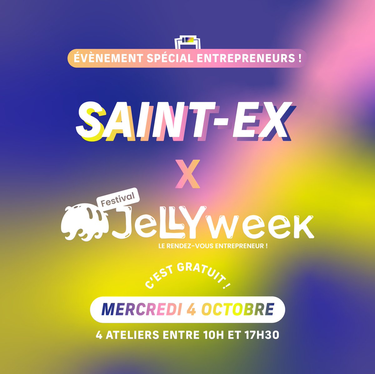 SaintexReims's tweet photo. #JellyWeek 2023 🐙

Saint-Ex accueillera mercredi prochain 4 ateliers :
1️⃣ Quel entrepreneur êtes-vous ?
2️⃣ Visite du FabLab
3️⃣ Tout savoir sur l’écologie pour son entreprise
4️⃣ Se passer des GAFAM pour réussir

Plus d’infos :
https://t.co/D4XZ8RRNX2

#saintex #saintexreims https://t.co/MiNAhG03cW