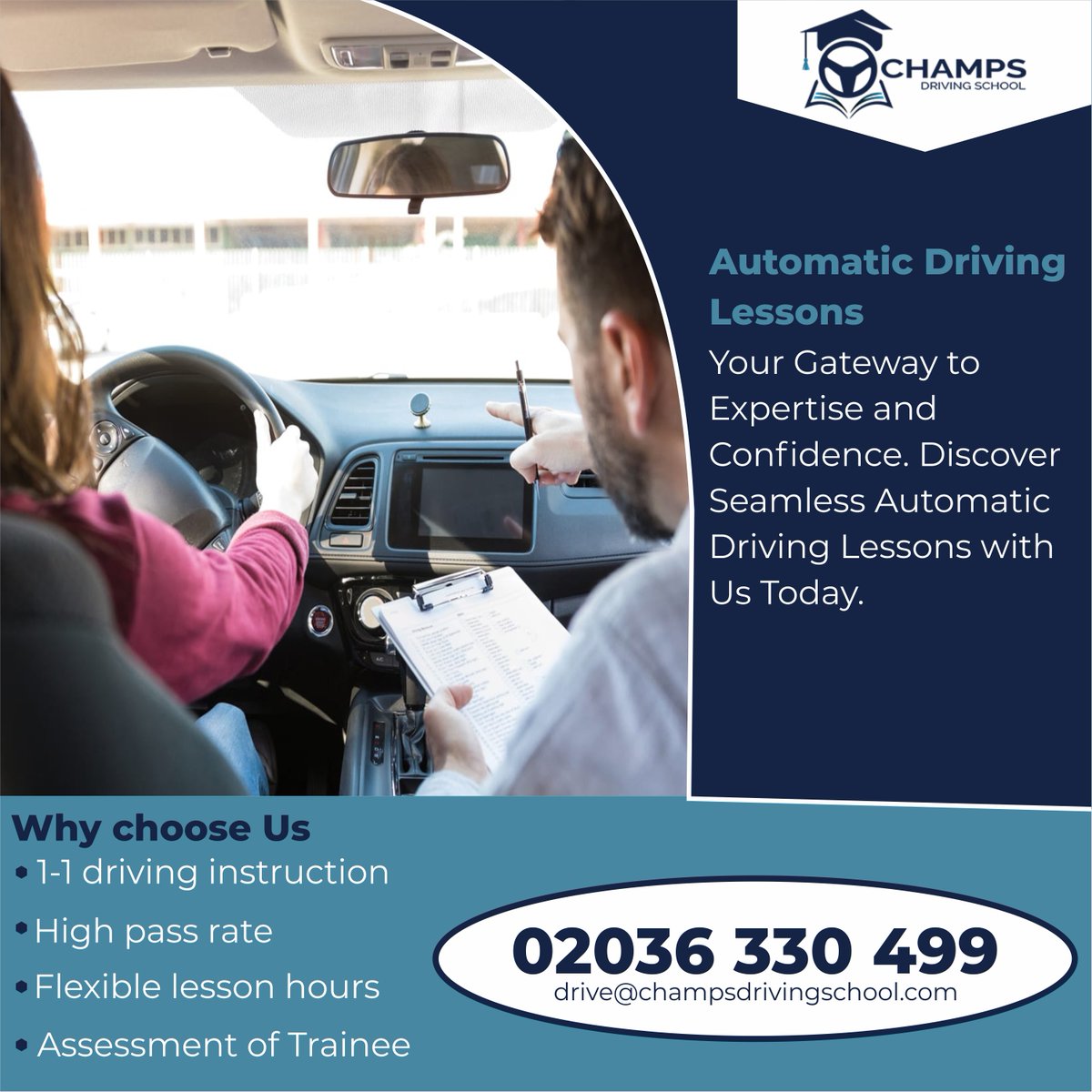 ChampDriving's tweet photo. Your top choice for Automatic Driving Lessons across the United Kingdom. Learn to drive with ease and confidence. Your journey to success starts here.

https://t.co/3t1OD18Tv6
#AutomaticDrivingLessons
#LearnToDrive
#DrivingSchool
#UKDrivingLessons
#AutoDriving https://t.co/pFp9xujHMf