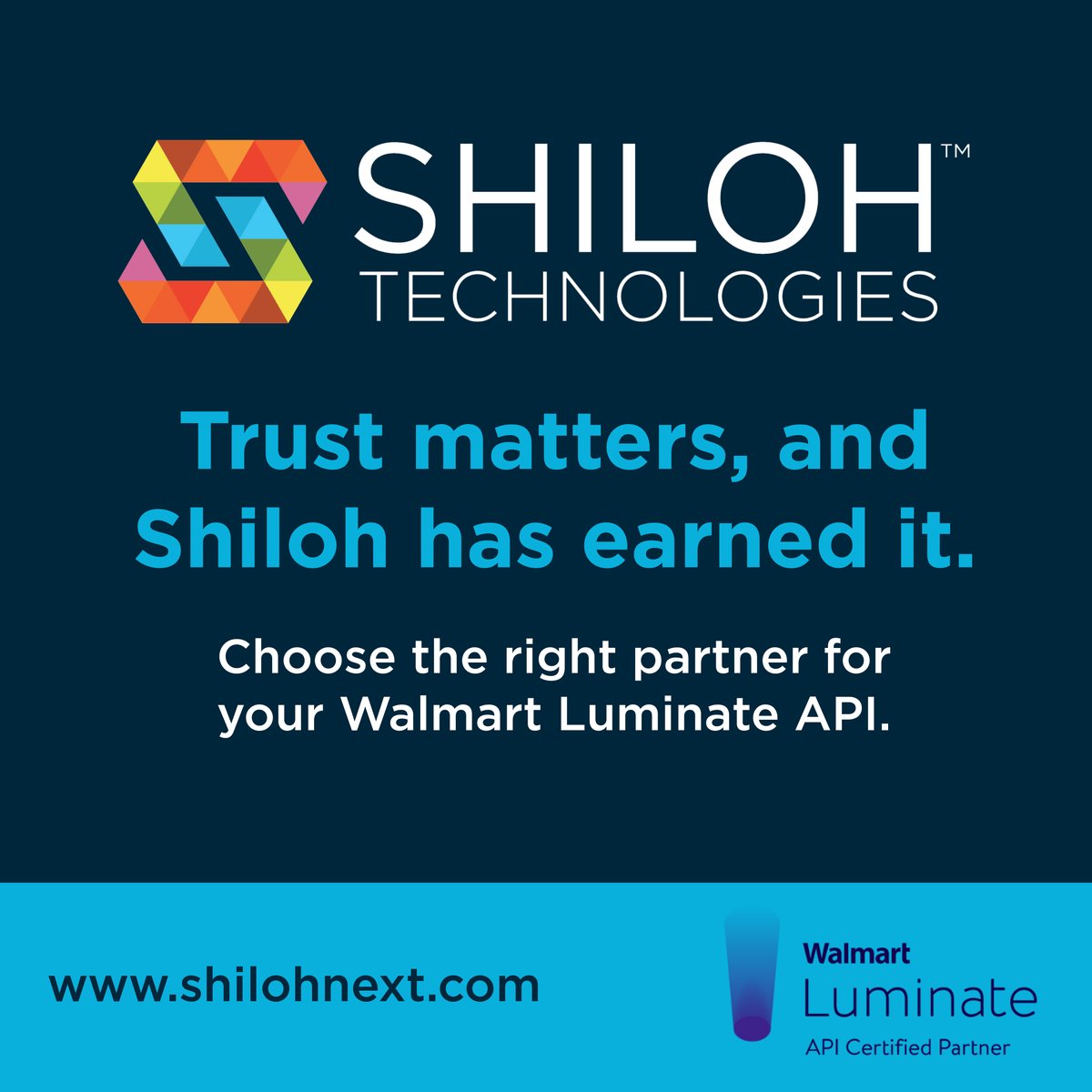 ShilohTech's tweet image. You can trust Shiloh as a Certified API partner to meet your Walmart Luminate API Integration needs with the utmost expertise and reliability.

Learn more:
shilohnext.com/walmart-lumina…

#WalmartLuminateAPI #TrustMatter #CertifiedAPI #IntegrationNeeds