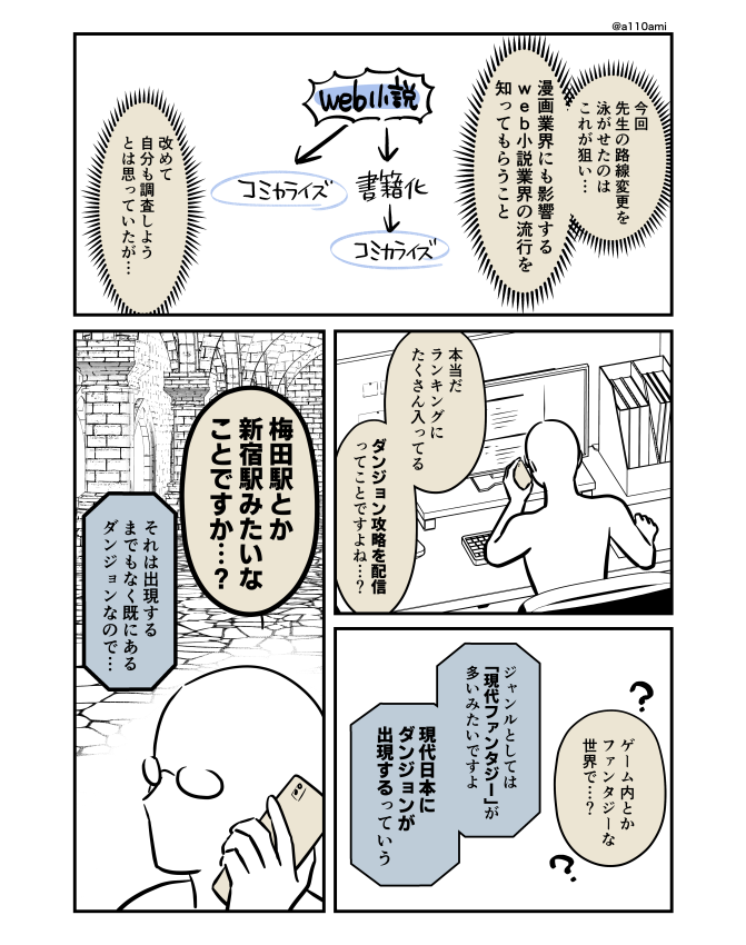新連載を考える漫画家と編集のオリジナル漫画(のネーム)
ダンジョン配信編(2/3) 