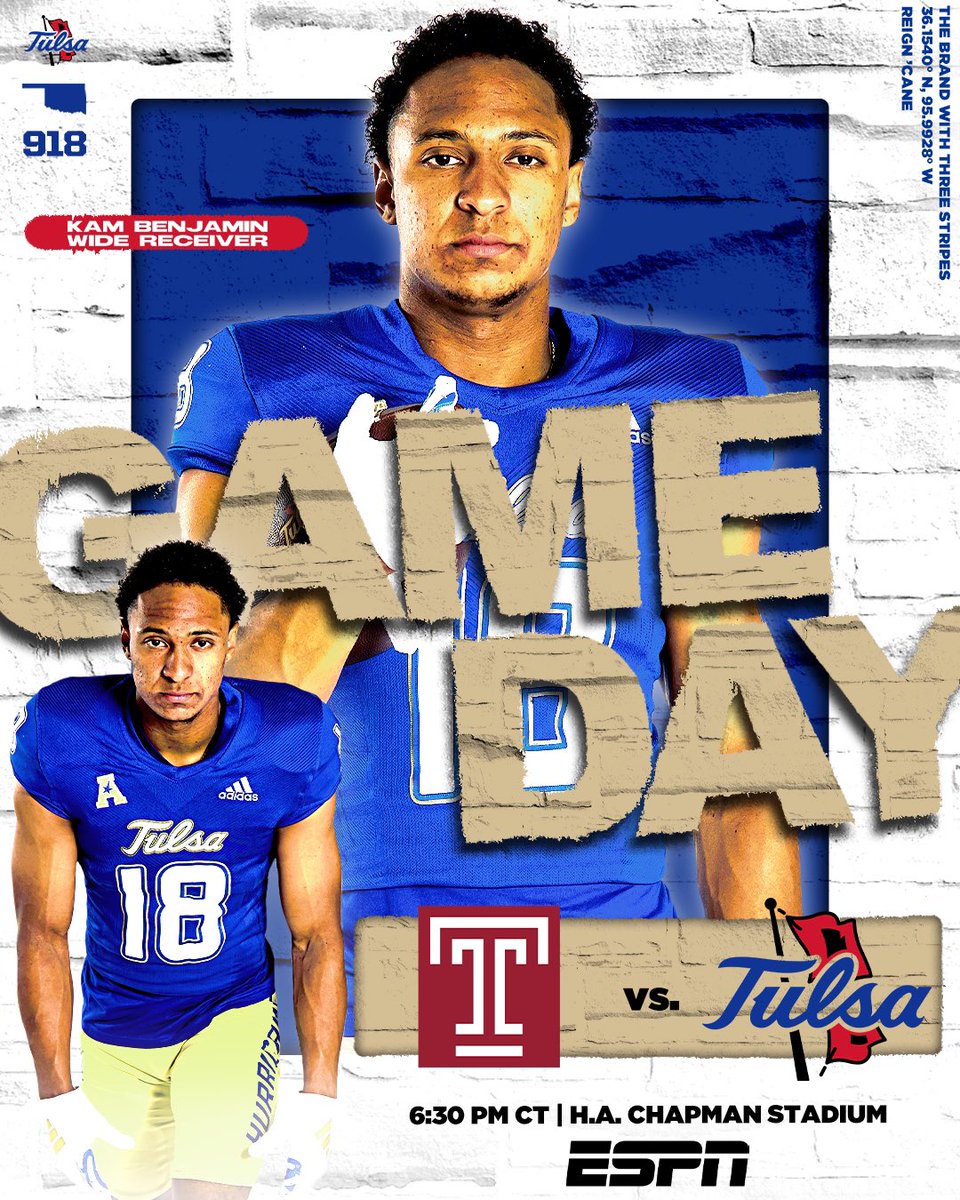 🌀 𝑮𝑨𝑴𝑬 𝑫𝑨𝒀 🌀 

🆚 Temple
⌚️ 6:30 PM CT
📍 H.A. Chapman Stadium 
📺 ESPN 
📻 BIG COUNTRY 99.5 FM
🎟️ tulsahurricane.com/tickets

#ReignCane👑🌀 | #FIGHT