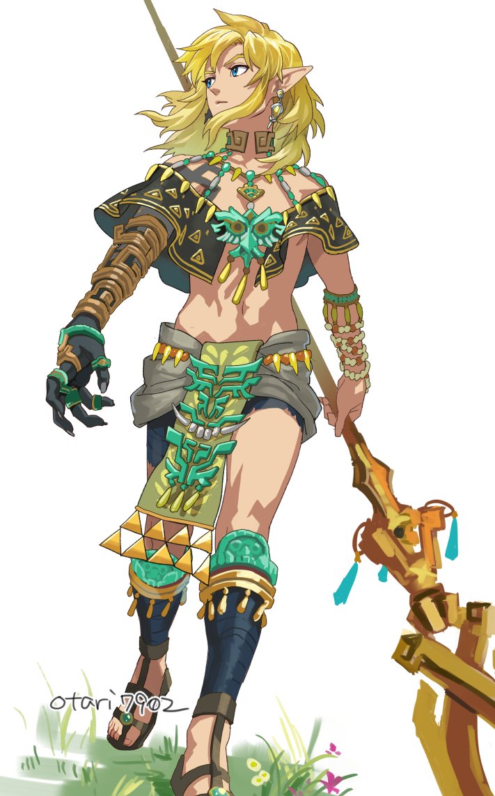 リンク(ゼルダの伝説) 「雷光の服+ゾナニウムの膝当て+トパーズの耳飾り【ティアキン】」|めかのイラスト