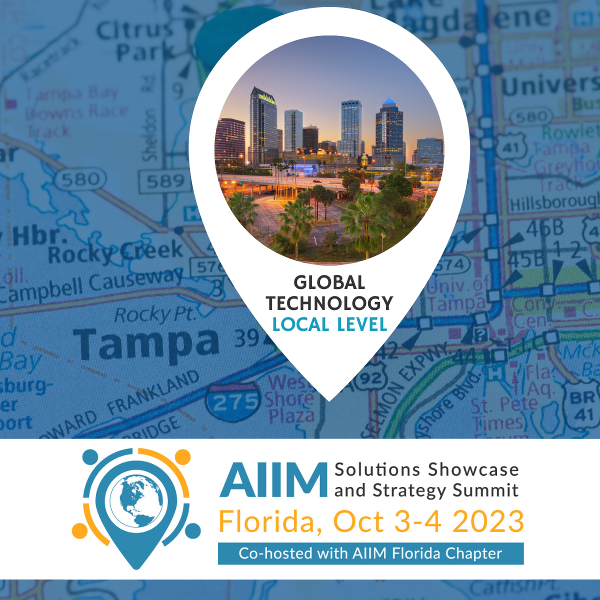 AIIMIntl's tweet photo. We're excited! Next week is the AIIM Solutions Showcase &amp; Strategy Summit in Tampa, Oct 3-4. Will we see you there? Join us for networking, education, and practical solutions to your #informationmanagement needs. https://t.co/dC0yJWXPJF https://t.co/br3FR0k4LV