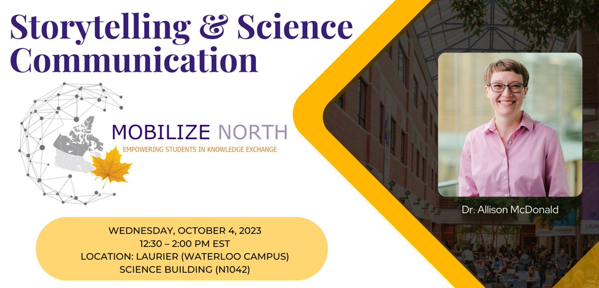 Join us for the next Knowledge Mobilization course at Laurier! This session is designed to improve students’ ability in storytelling and science communication for both technical and non-technical audiences. #MobilizeNorth

Register here today! bit.ly/3tb0RFr