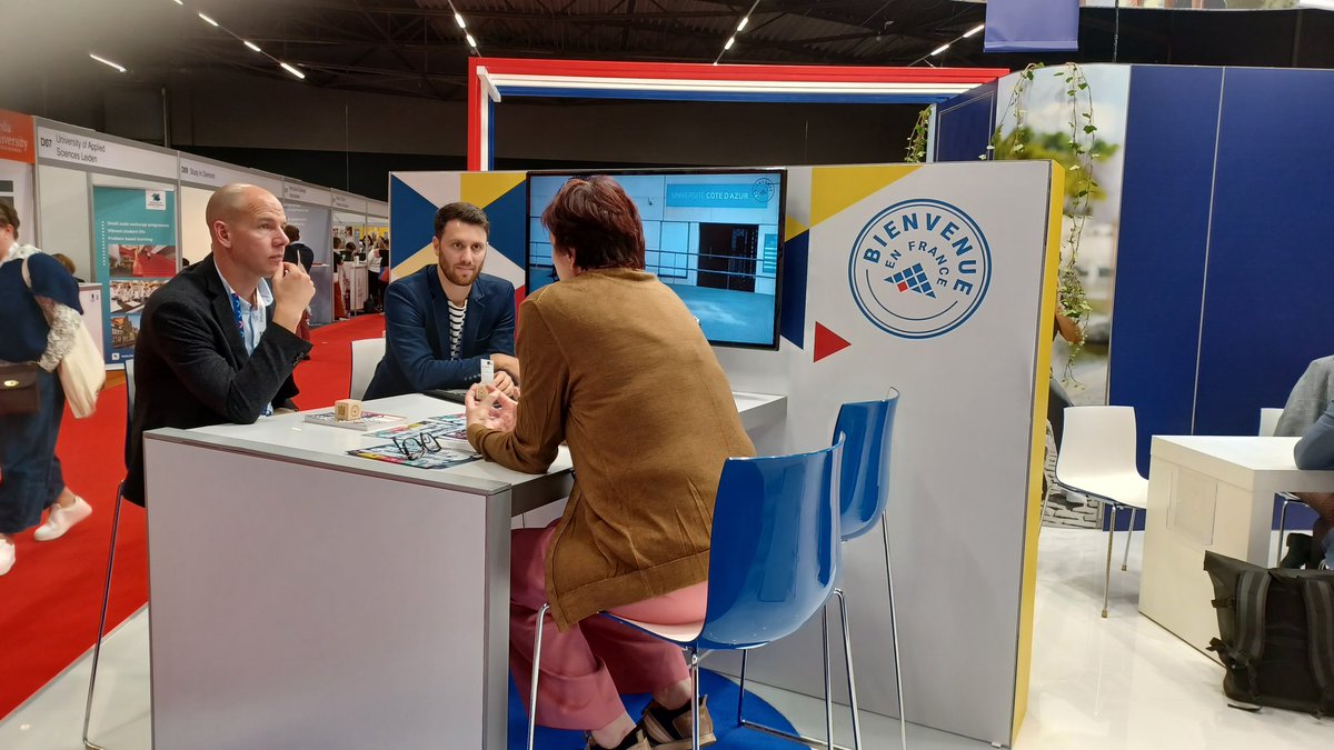 #EAIE2023 | Todd Donahue, <a href="/Ensai35/">ENSAI</a> &amp; Baptiste Bourquardez, <a href="/CMIRennes/">CMI Rennes</a> are getting ready for their information session on the <a href="/CampusFrance/">Campus France</a> booth: "Stronger Together: Pooling resources to welcome international students"