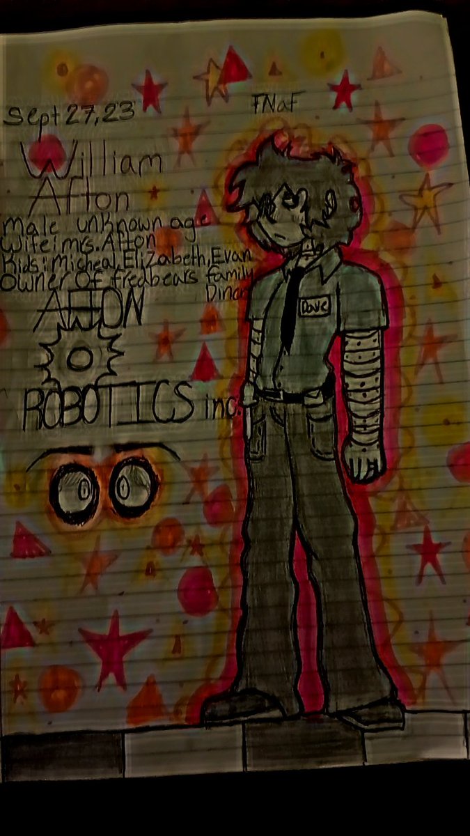 X_Tylerz_Art_X's tweet image. Notebook Doodles Day one. 
#notebookdoodles #day1 #fnaf #fnaffanart #williamafton #aftonrobotics #willafton #doodle #charactersheet #art #artworks #artist