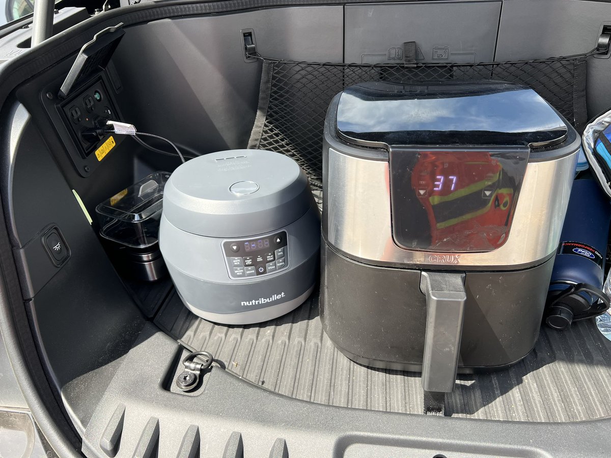 Salmon and rice for lunch today #frunk #ElectricCar #ev #fordlightning <a href="/ford/">Ford Motor Company</a>