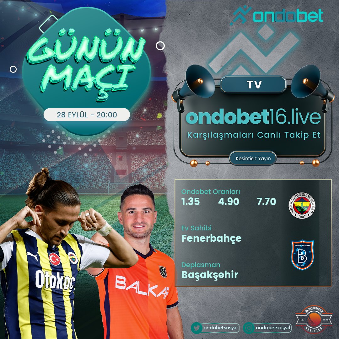 ✅Günün Karşılaşması Ondobet’te!

⏰20:00’da FENERBAHÇE 🆚 BAŞAKŞEHİR karşı karşıya geliyor. 

⚡️En yüksek oranlar ve bahis çeşitleri Ondobet’te!
📺 Canlı izlemek için ondobet17.live

🌟heylink.me/ondobet/