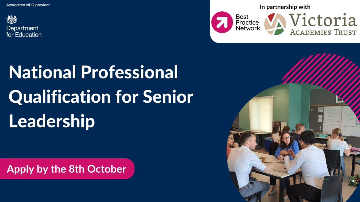 There's just 10 days left to apply for the Autumn round of NPQs. If you were thinking of applying, act now! We facilitate the following #NPQs in partnership with <a href="/bestpracticenet/">BestPracticeNetwork</a>: #NPQLTD; #NPQLBC;  #NPQLT and #NPQSL Apply by 8th October.
x.com/bestpracticene…
