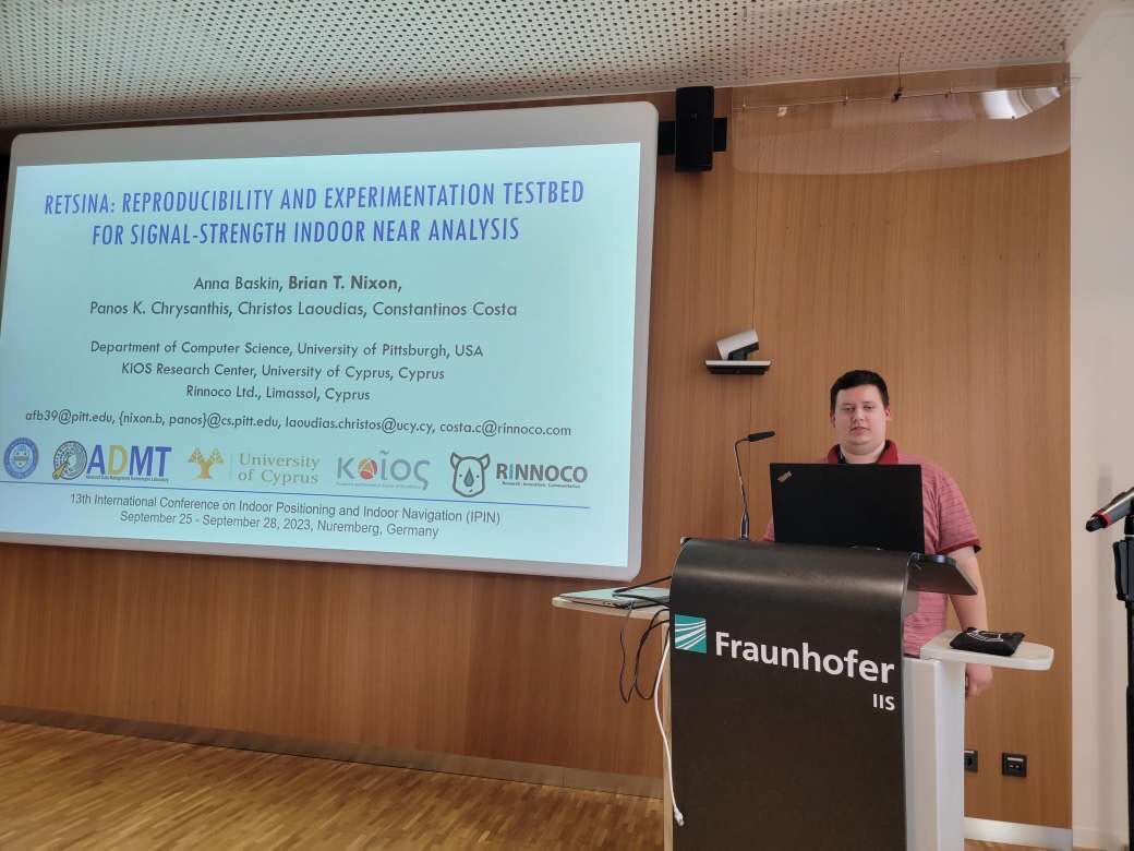 panoskypros's tweet photo. 👏📚 Kudos to my PhD student, Brian Nixon, for delivering an outstanding presentation of our RETSINA paper at #IPIN2023! 🌟 🎓🔬 I am so proud #AcademicExcellence https://t.co/oVro1qqD3k