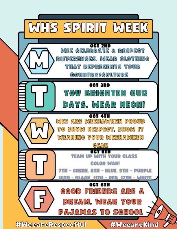 WTSD is celebrating #WeekOfRespect w Spirit Week 10/2 - 10/6! @EricCrespoEDU @FAmato53 @al_orecchio @RobFerullo4 @StefanieCirill1 @WTSDGuidance53 @SuzanneMera @DeStefanoEDU @MrsCullinane @BriannaReganEDU ⁦⁩ ⁦@DWS_PTA⁩ ⁦@WeehawkenTRSPTO⁩ ⁦@WeehawkenHSPTO⁩