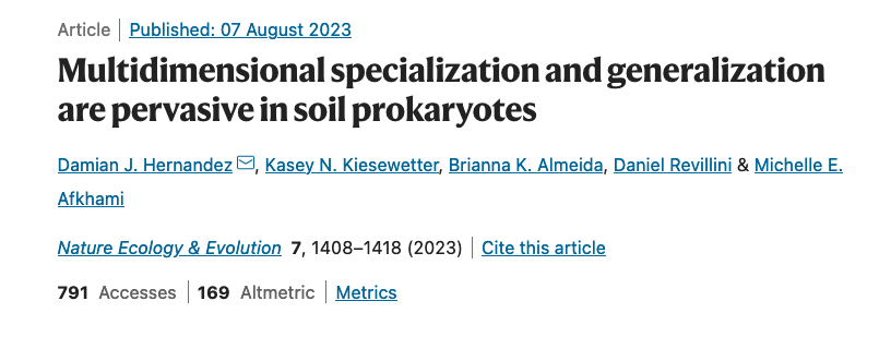University of Miami BGSO (@umbgso) on Twitter photo The Afkhami lab published in Nature Ecology and Evolution: "Multidimensional specialization and generalization are pervasive in soil prokaryotes".
<a href="/DamianMicroEco/">Damian Hernandez</a>, <a href="/BriannaAlmeida4/">Dr. Brianna Almeida</a>, <a href="/Dr_Hypervolume/">Daniel Revillini</a>, <a href="/knkiesewetter/">Kasey</a>, <a href="/MichelleAfkhami/">Michelle Afkhami</a> The Afkhami lab published in Nature Ecology and Evolution: "Multidimensional specialization and generalization are pervasive in soil prokaryotes".
<a href="/DamianMicroEco/">Damian Hernandez</a>, <a href="/BriannaAlmeida4/">Dr. Brianna Almeida</a>, <a href="/Dr_Hypervolume/">Daniel Revillini</a>, <a href="/knkiesewetter/">Kasey</a>, <a href="/MichelleAfkhami/">Michelle Afkhami</a>