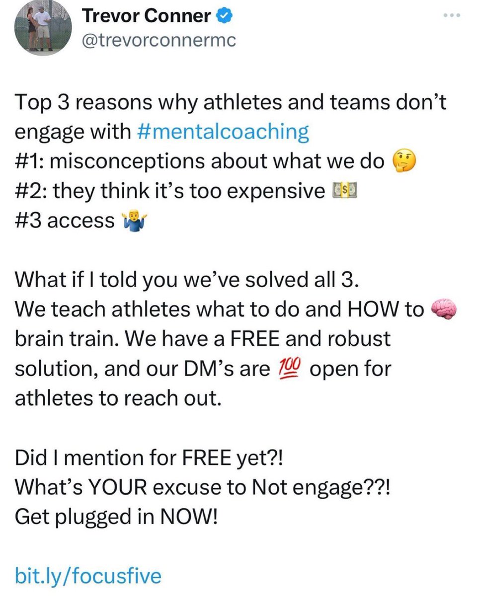 coryaldridge33's tweet image. Repost from @tc_trevorconner
•
What’s your excuse? 🧐 

#mentalcoaching #focusfive