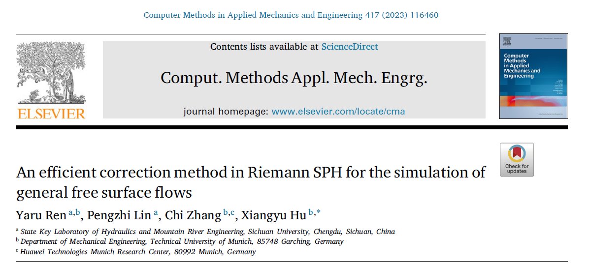 sphinxsys's tweet image. Exciting news in our group research! Check out our latest paper titled 'An efficient correction method in Riemann SPH for the simulation of general free surface flows.' 🌊 Access it for free here: authors.elsevier.com/a/1hqTNAQEJ1KkK #AcademicPaper #SPH #FluidDynamics