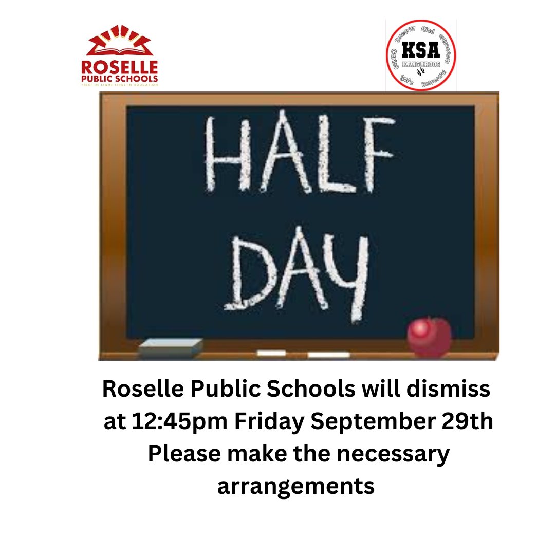 Reminder tomorrow is a half day. Please pick up students promptly at 12:45pm.