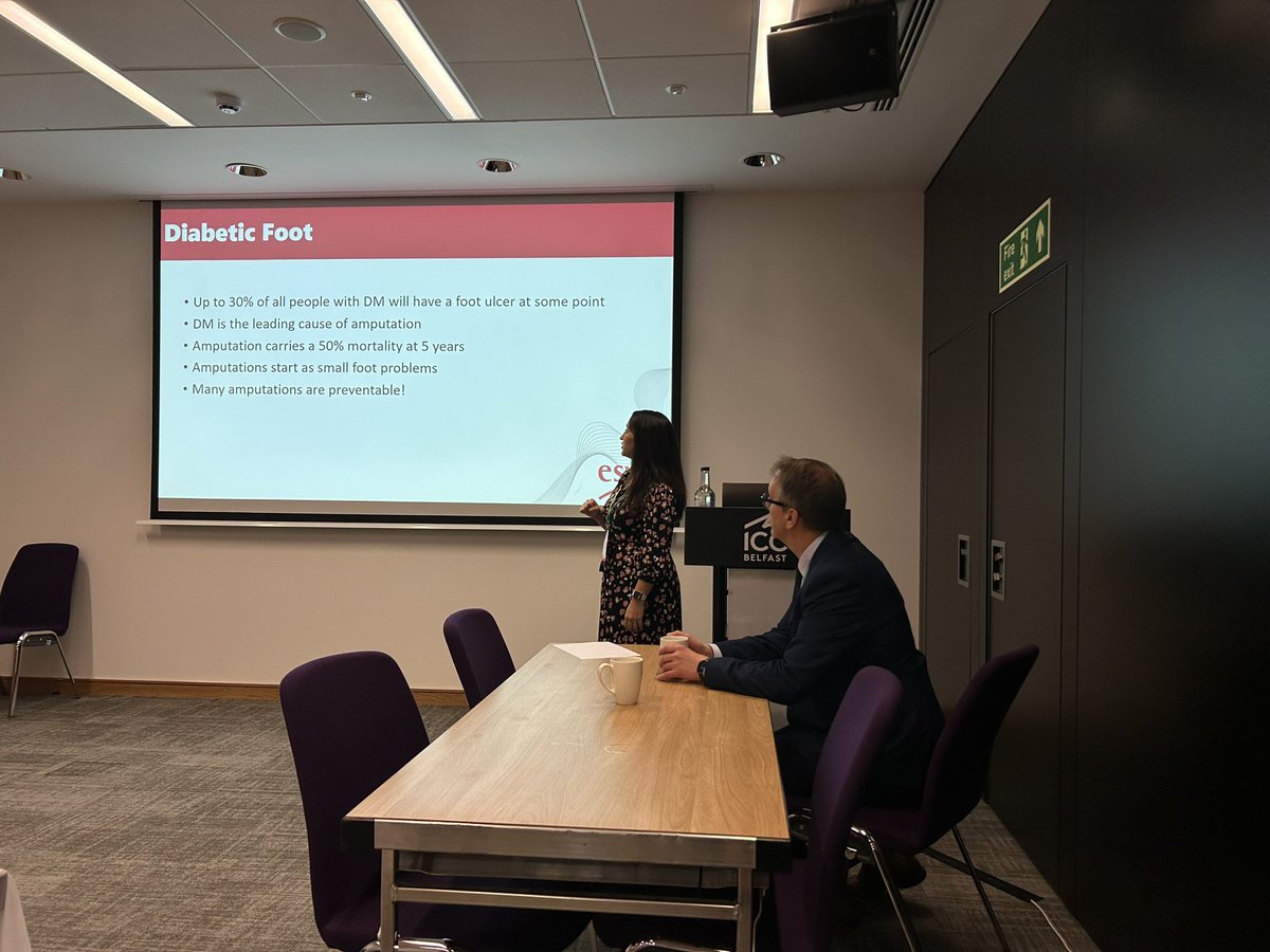 Excellent experience for our Service Lead Katie to be asked to talk at the  #ESVS2023 annual meeting at ICC Belfast this week. Taking about the management of the Diabetic Foot on behalf of @RoyColPod @HywelDdaHB @BIHywelDda #vascular #PAD