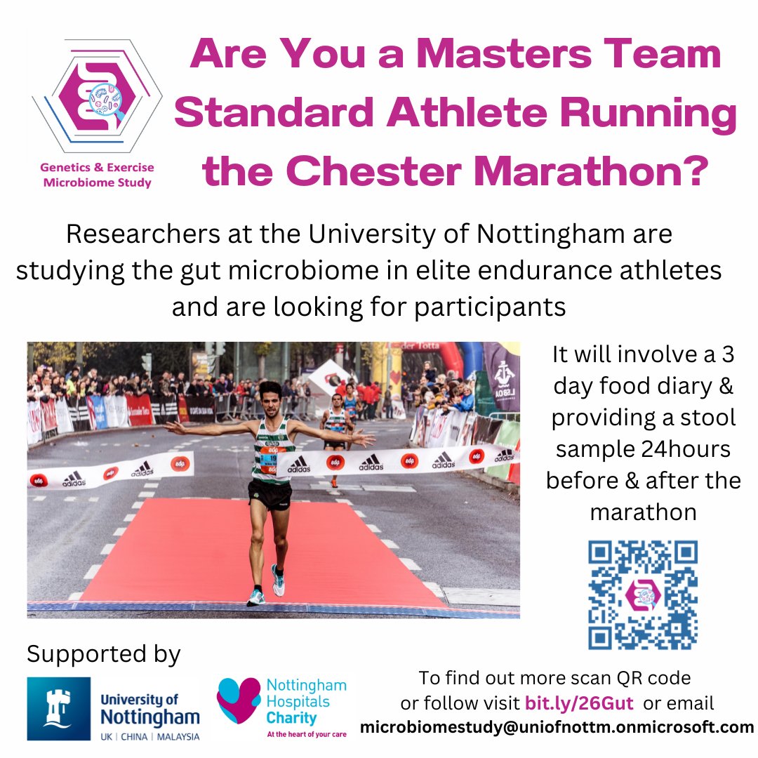 MicrobiomeStudy's tweet image. 🚨Can you run the qualifying standard for England Age Group Masters Teams?

🏃‍♀️Are you running the #ChesterMarathon or other UK marathon this Autumn?

Visit bit.ly/Spr1ntMB to learn how to take part in a study of athletes' gut bacteria 

#EnglandMasters #EnglandAthletics