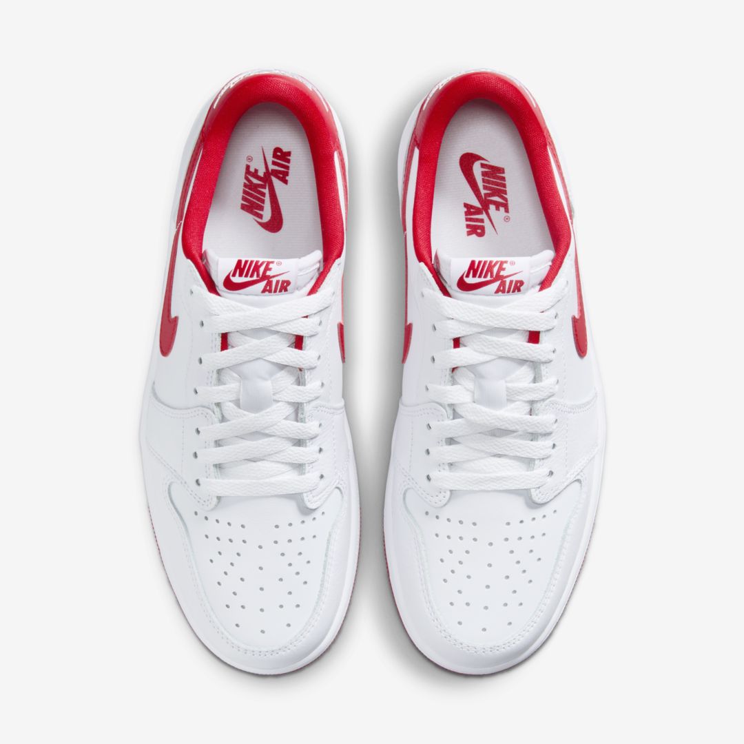 J23app's tweet image. Official Images: Jordan 1 Retro Low OG "White/University Red"
