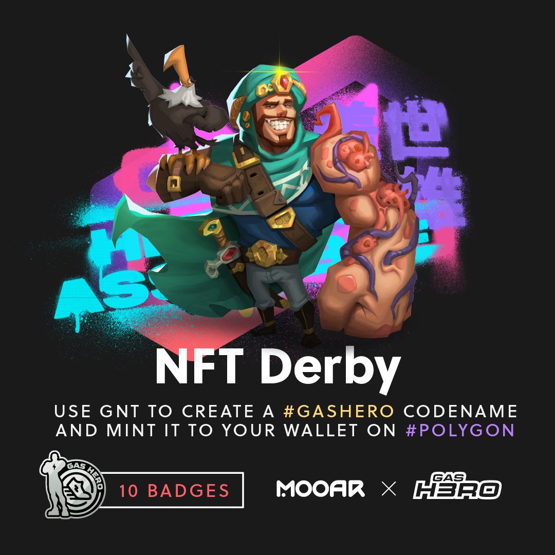The #NFTDerby Task 3 is LIVE 🔥

Stand a chance to win 1 of 4 exclusive #STEPN x #GasHero Badges, get involved! 🖌️

As a reminder our 3rd task is “Using GNT to create a #GasHero codename and mint it to your wallet on #Polygon (Remember to put the word 'GasHero' in the prompt or