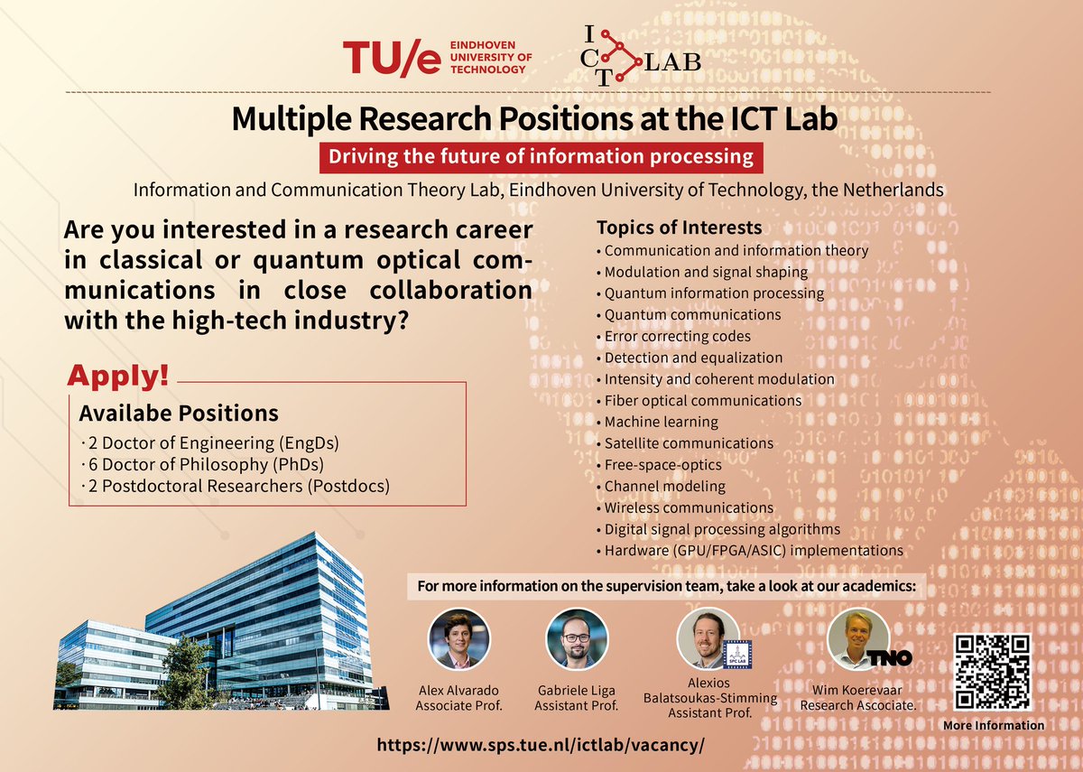 A fantastic opportunity to join our lab! sps.tue.nl/ictlab/vacancy/
Come to talk to us <a href="/taodream/">Gabriele Liga 🇪🇺🇮🇹</a>  <a href="/alvaradio/">Alex Alvarado</a> at <a href="/ECOC_Conference/">ECOC_Conference</a> in #Glasgow to know more....