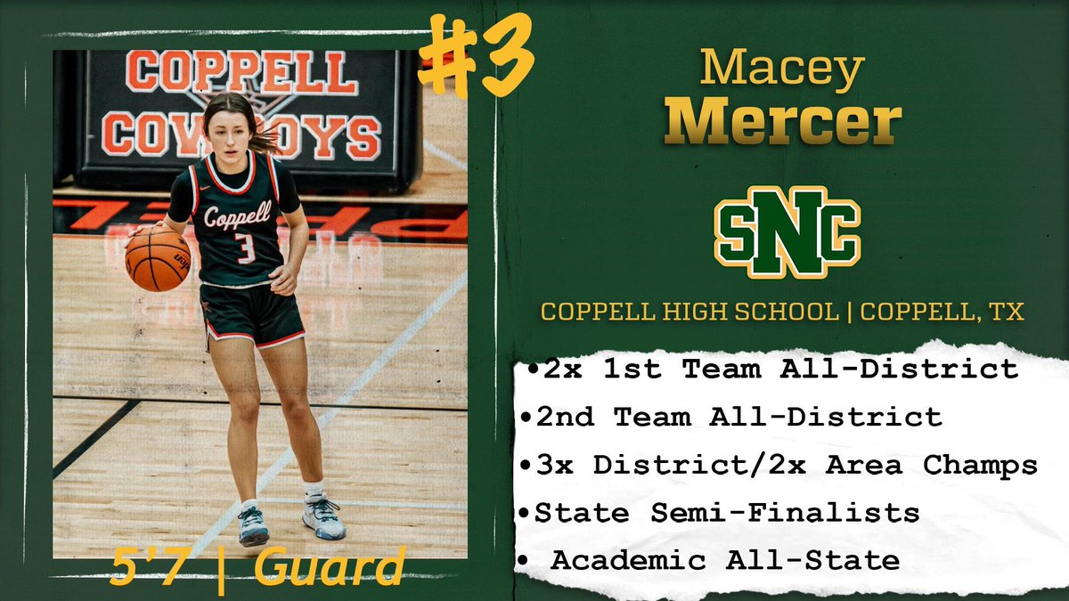 🚨🚨 🕰️ to welcome our 🤠, Macey Mercer by way of Dallas, TX!! Y’all show her some 💚⚜️💛😁 #GoGreenKnights @maceymercer11 @CowgirlsBball