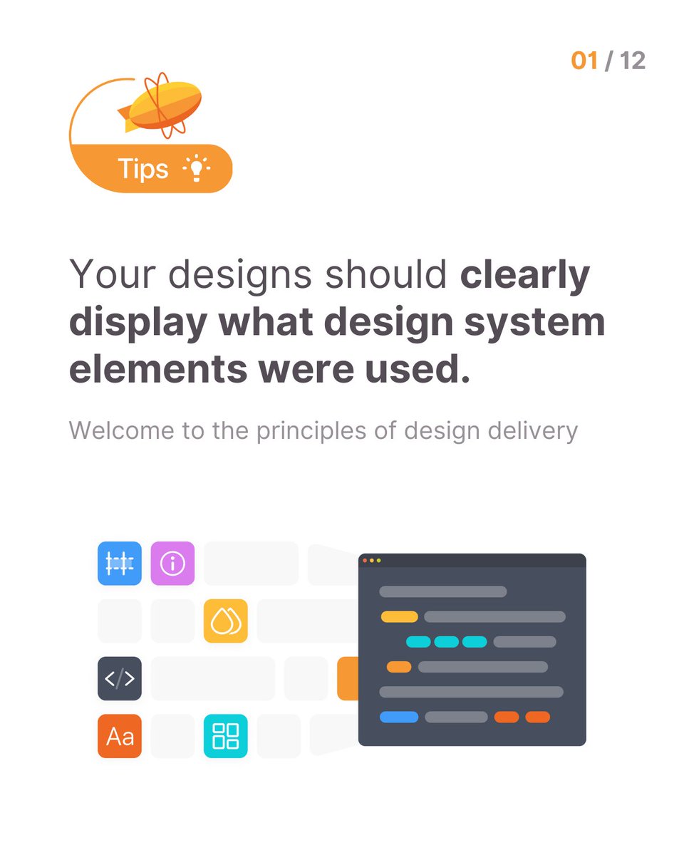 zeplin's tweet photo. [1/12] Do all your designs show which design system elements were used? If not, your dev could spend a ton of extra time hunting them down. 🙈

The sixth principle of #DesignDelivery highlights just how much time and money this small but impactful action can save. 💰 https://t.co/Mcl30VsYWl