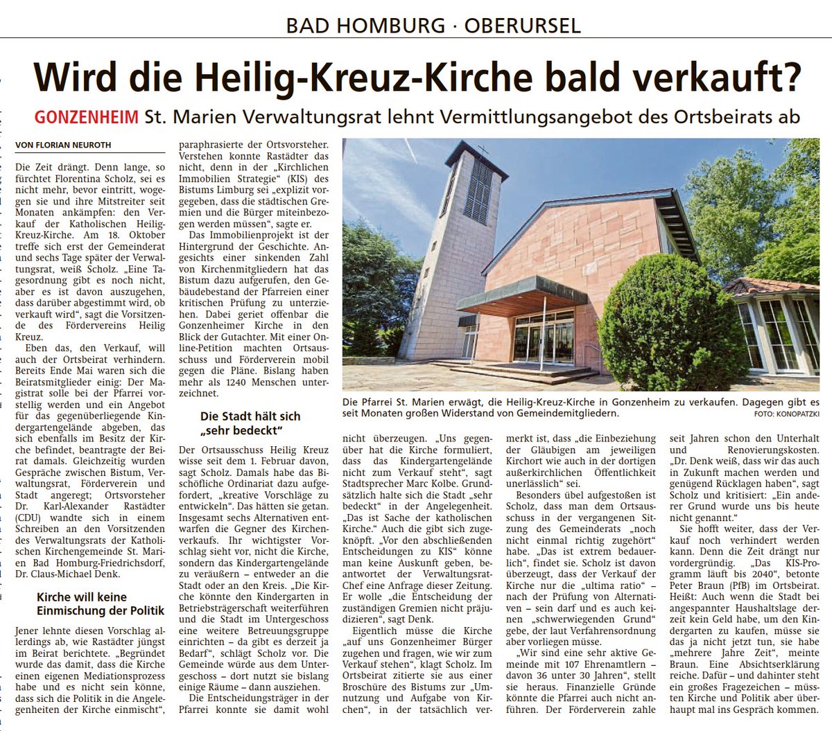 Kirche Heilig Kreuz in Pfarrei St. Marien Bad Homburg-Friedrichsdorf (#Bistum #Limburg) soll verkauft werden.
#Verwaltungsrat lehnt Vermittlungsangebot des #Ortsbeirats ab. Warum?
Taunus Zeitung vom 25.09.2023
Petition: openpetition.de/petition/onlin…
Ebenso: x.com/werner44/statu…