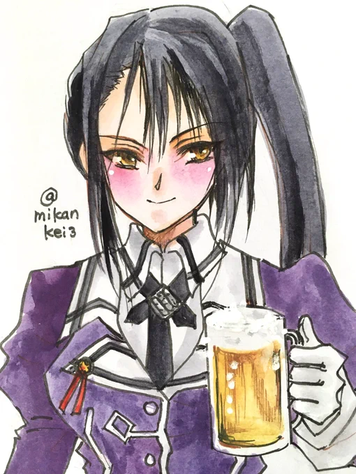 那智 改二です「この暑さで味わう麦酒も終いだな。」#艦これ版深夜の真剣お絵描き60分一本勝負 #艦これ版真剣お絵描き60分一本勝負_20230928 #那智 #艦これ 