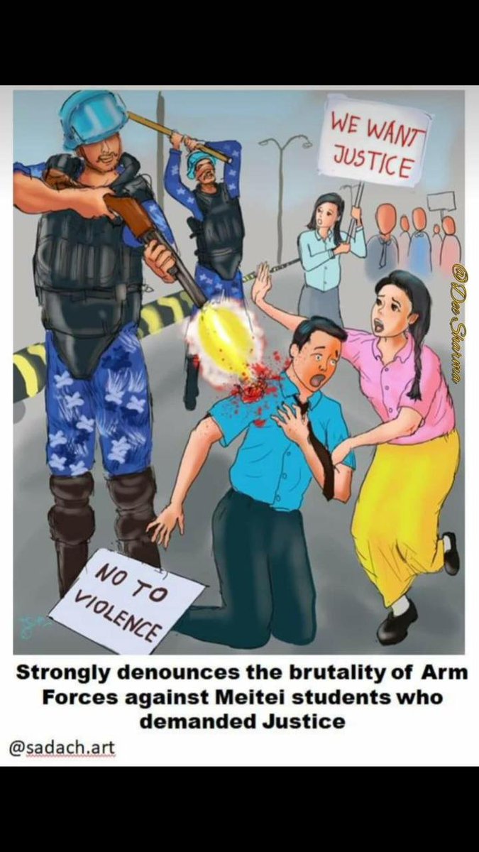 ManipurWaari's tweet image. Indian Armed Forces and Manipur Students have a long history.

With great effort in the last decades, the course was changed but now the evil masterminds have brought it back again

#ManipurFightsBack #ManipurViolence
