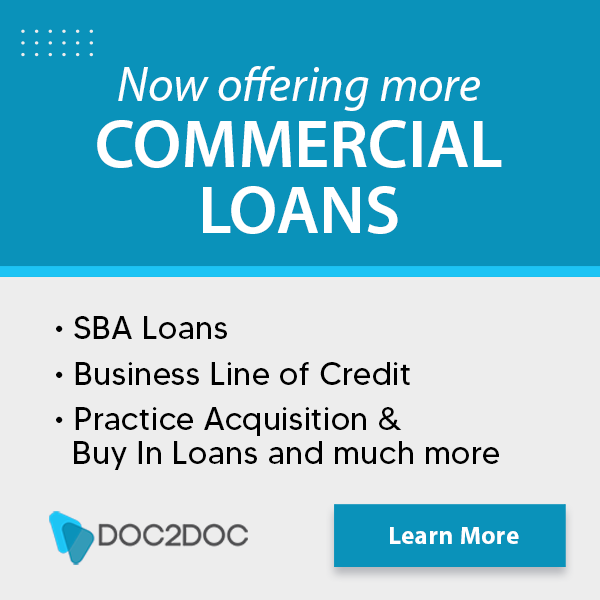 Doc2Doc offers commercial solutions for doctors, including Credit Card Processing. We offer a simple, safe, and secure payment platform for healthcare providers. 

Learn more: doc2doclending.com/commercial