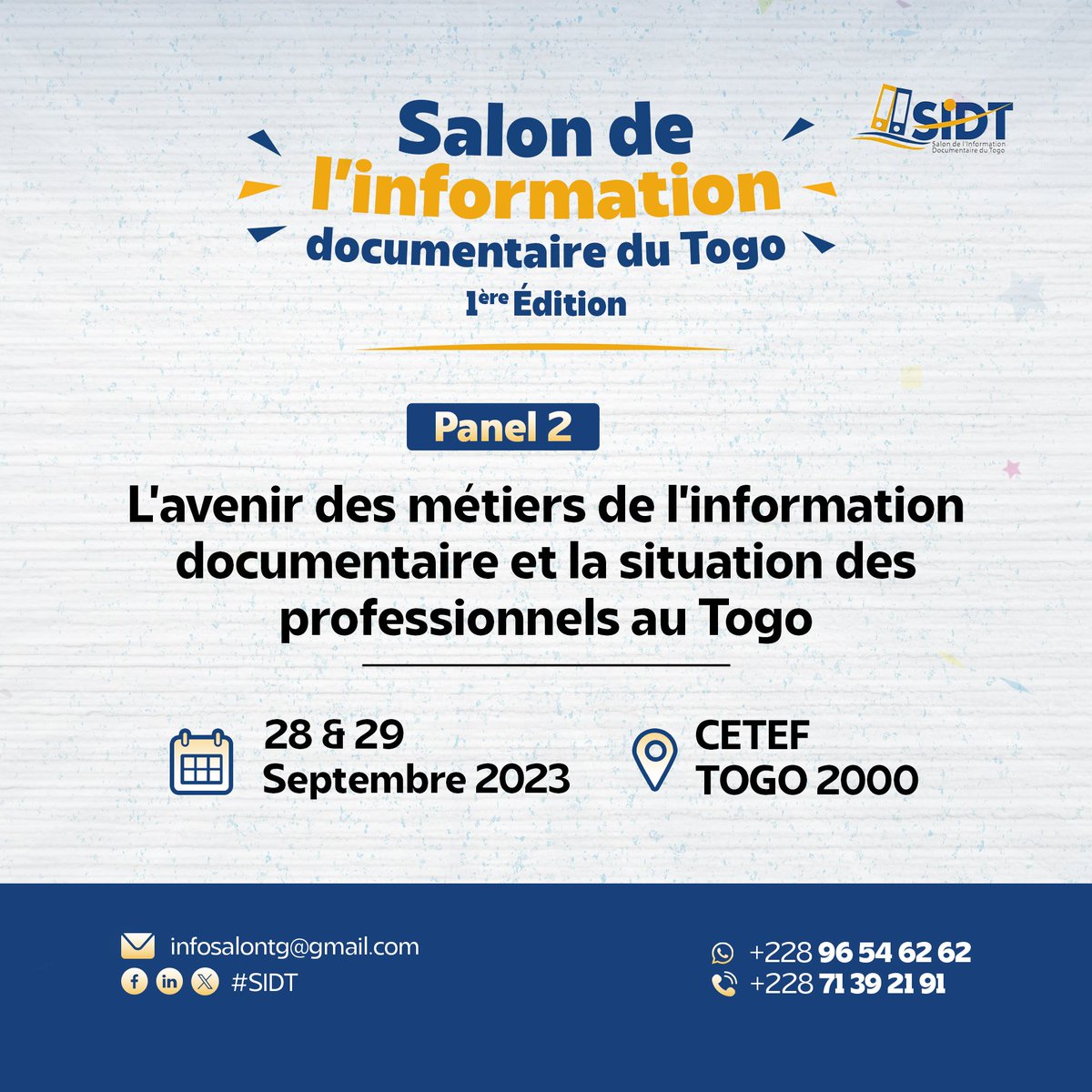 SIDTTG's tweet photo. Nous poursuivons avec le panel 2 portant sur l'avenir des métiers de l'information documentaire et la situation des professionnels au Togo.
Vous pouvez nous suivre en live via 
https://t.co/jaCHe9bDux https://t.co/hROGLkfKQC