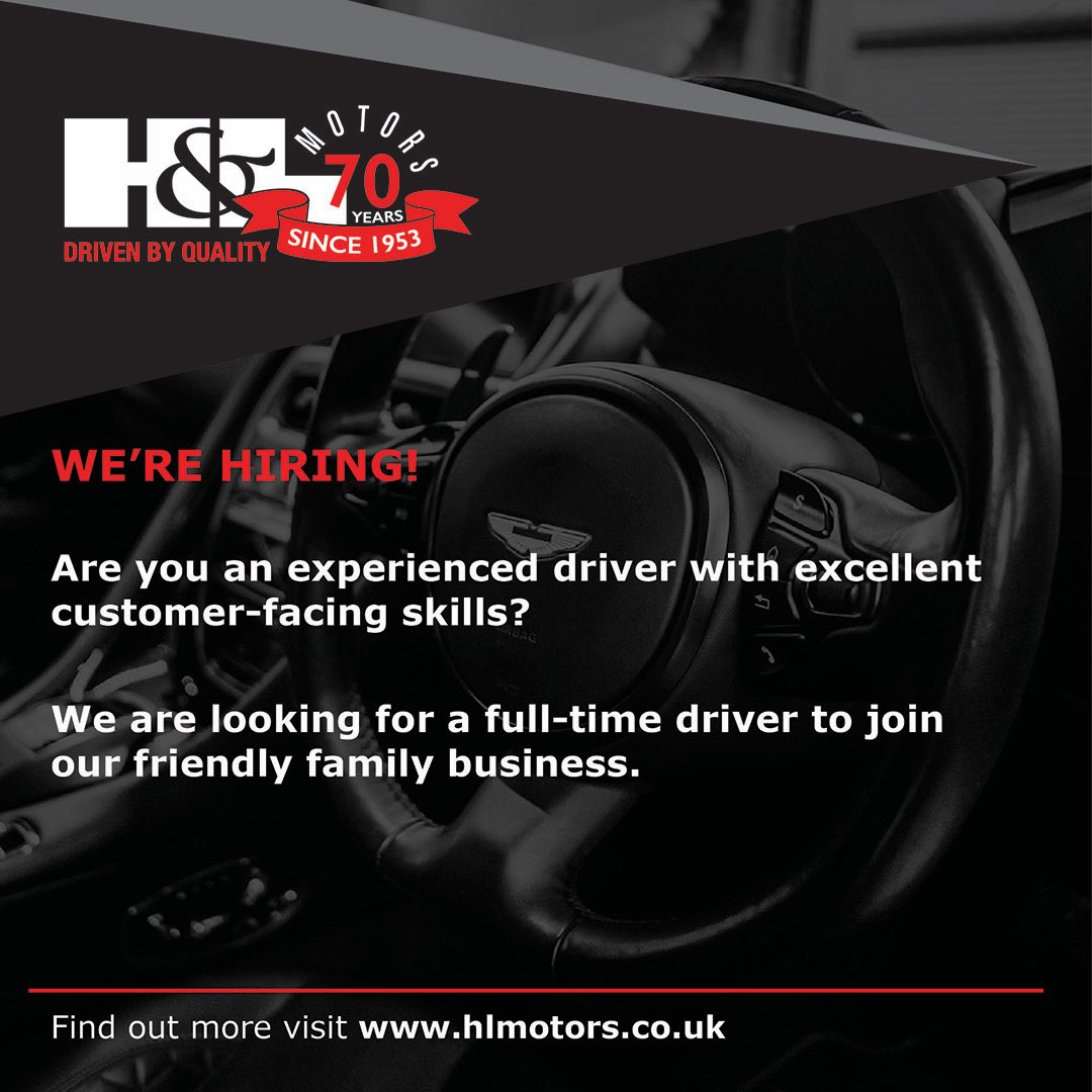 WE’RE HIRING! Are you an experienced driver with excellent customer-facing skills? Find out more rb.gy/4yc9n
#Hiringnow #jobvacancies #twickenhamgarage
#manufacturerapproved #TeamHLMotors #driverjobs #HandLMotors