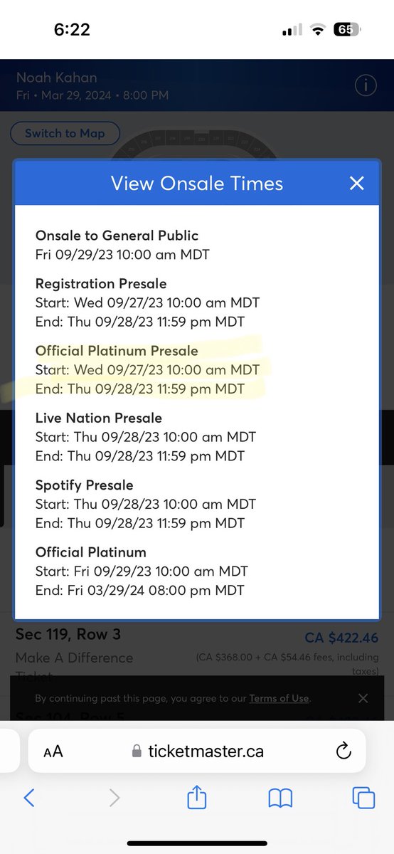 Rebetzky's tweet photo. @laurensontour It seems they disguised the presale as “platinum presale” (aka dynamic pricing)  so that explains the insane prices. Everytime I went back to look, the tickets were more and more expensive https://t.co/qyfc9u6ITR
