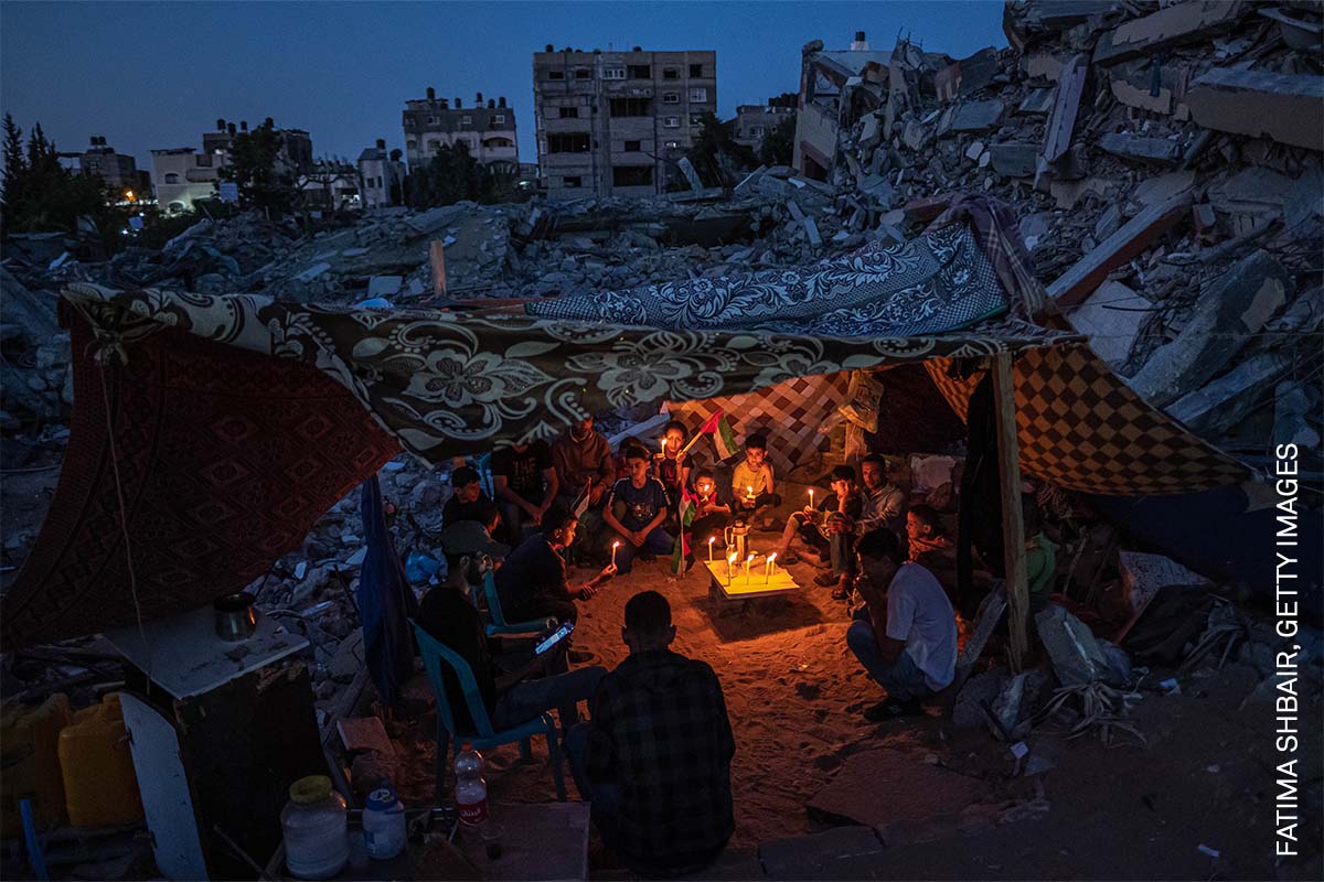 Palestinian children gather in Gaza during a fragile ceasefire between Hamas and Israel in May 2021. This photo by @FatimaMshbair is included in our upcoming Square Print Sale with @magnumphotos taking place from 16-22 October. Save the date: bit.ly/3PRxZe2