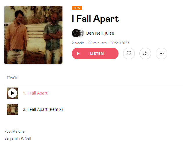 benneilmusic's tweet photo. "I Fall Apart"
Ben Neil &amp; Jesse Lee "Juise" Smith 
© 2016 Post Malone
℗ 2023 Benjamin P. Neil

Spotify 
https://t.co/aTNxsPuDzb 

Deezer 
https://t.co/z2SgOAUqxE 

TIDAL
https://t.co/LIJVHZuwQZ 

#benneil #thebenneil #BenNeil #jesseleesmith #juise #postmalone #IFallApart https://t.co/fn2SXShGsT
