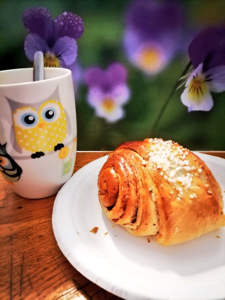 ☀️🍁🍂🚗💭  Päivä on aurinkoinen ja syksy on alkanut värittää puita. 🌳
Syksyn kunniaksi korvapuusti ja kahvi.  🥨☕😁👍🍁