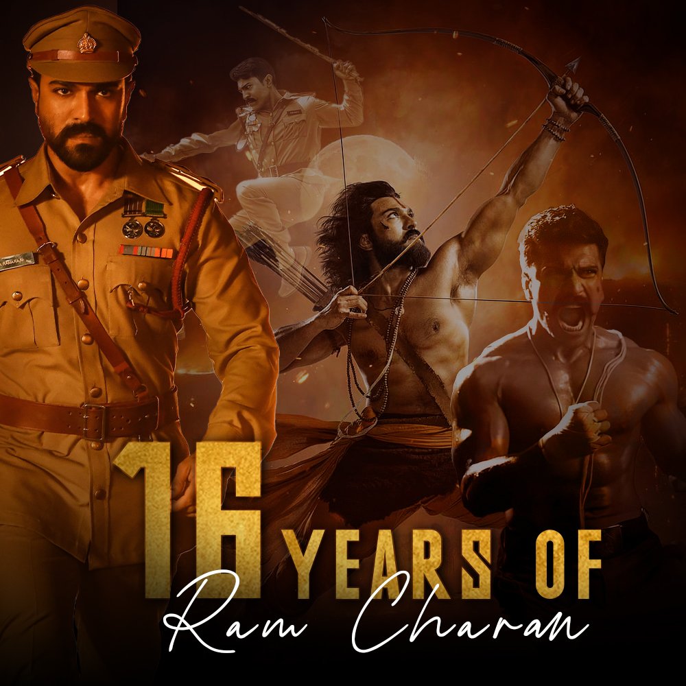 TeamRcKurnool's tweet photo. The super star of our country has completed 16 YEARS🥳 #RamCharan can't get enough of you💃 #16YearsOfRamCharan https://t.co/4vejG1nG2A