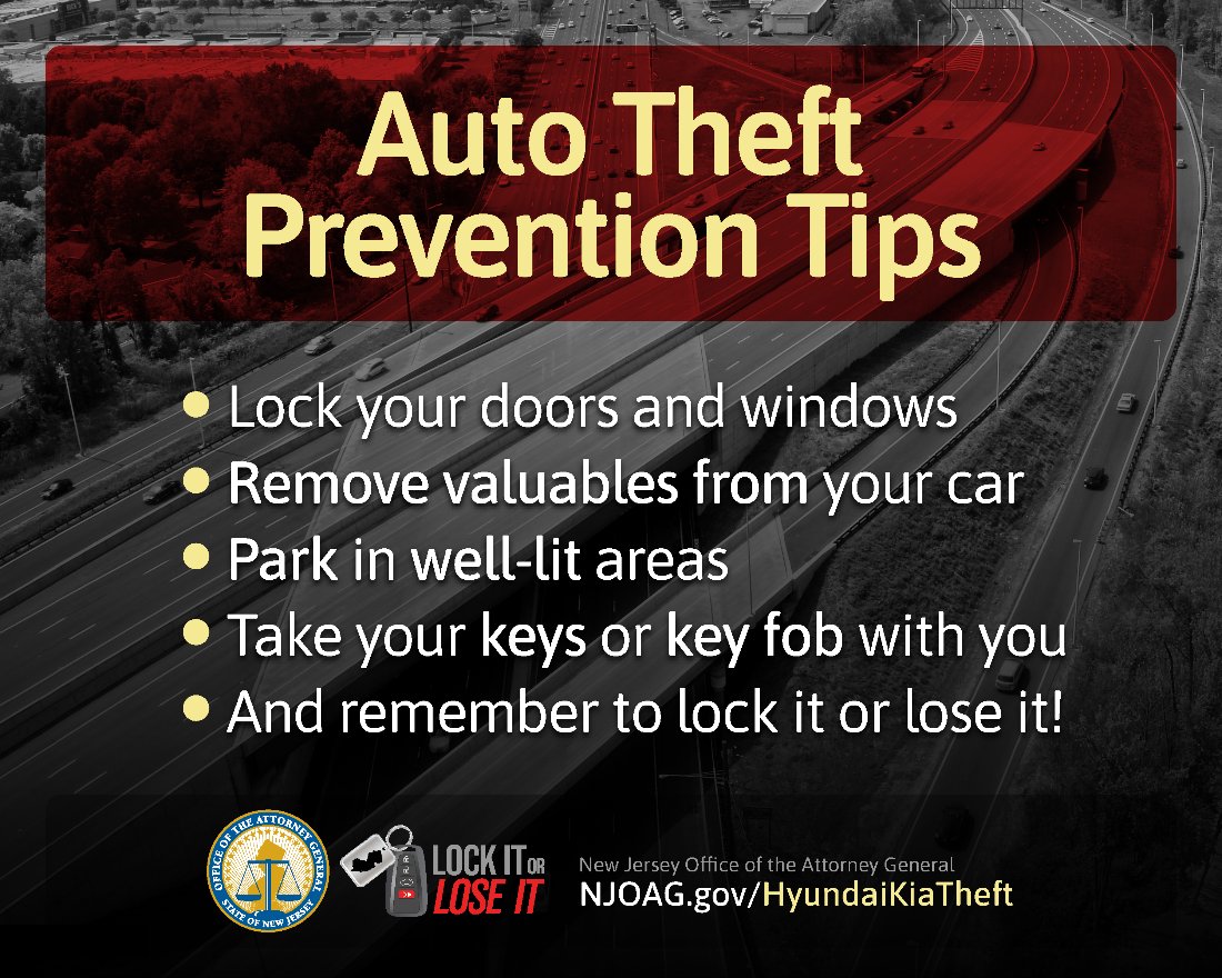 "I lock my car doors, which is enough to protect my car from being stolen."

Locking your car doors is our #1 tip, but it's only the beginning.

njoag.gov/hyundaikiatheft