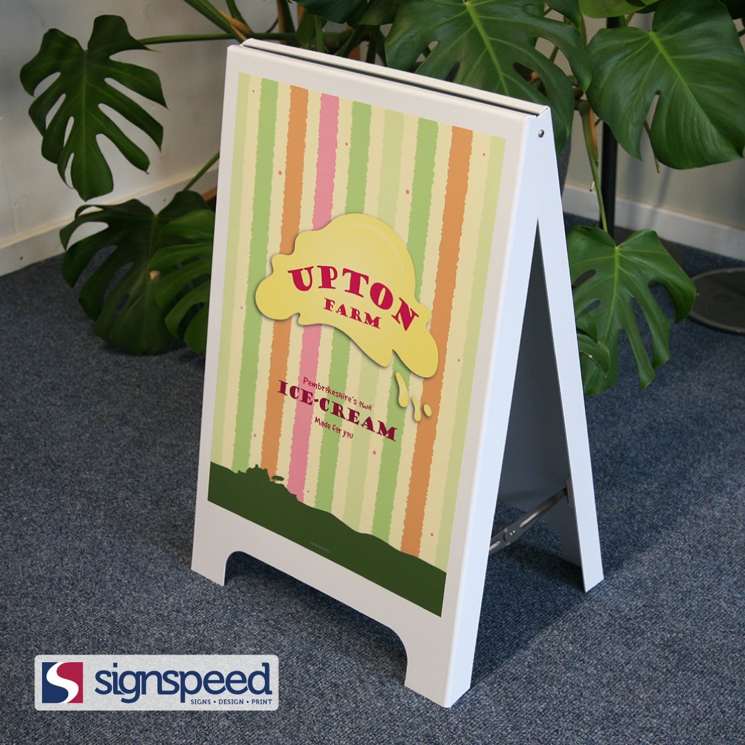 New style lightweight indoor A-Board for Upton Farm Ice Cream 🍦 #serioussignsolutions #signage #signs #pembrokeshiresigns #signsdesignprint #Aboards #pavementsigns #shoplocal