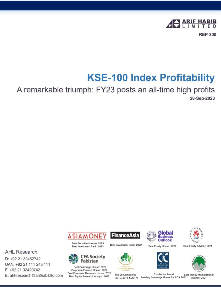 ArifHabibLtd's tweet photo. KSE-100 Index Profitability: Record Profitability - FY23 Earnings up by 21% YoY

Full Report
https://t.co/AQPTYmjztP

@Pakstockexgltd
#KSE100 #PSX #Equities #Pakistan https://t.co/yn8VdO0wHD