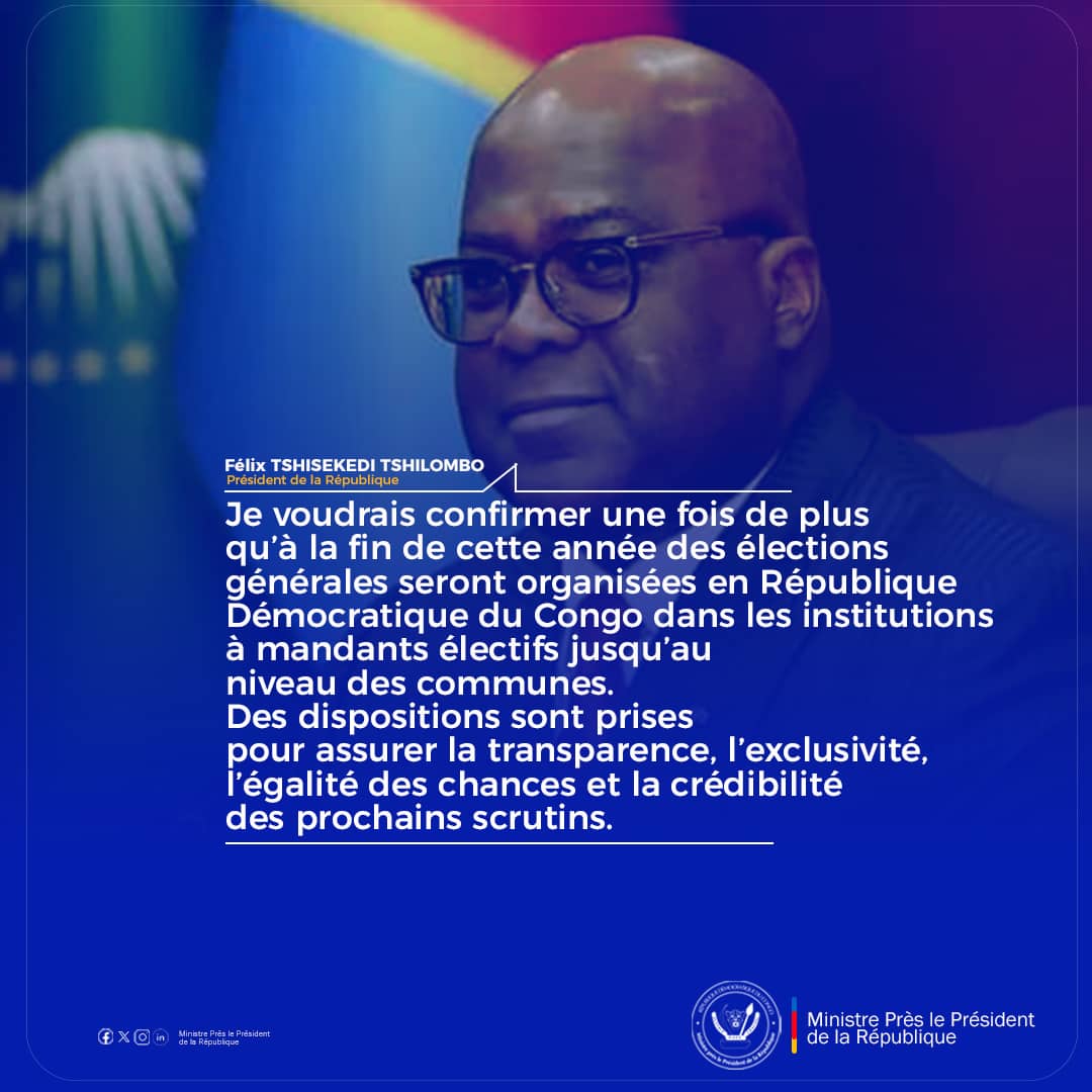 MinPP_Rdc's tweet photo. #RDC | Citation | Vers des élections générales transparentes et inclusives en République Démocratique du Congo

SE Félix-Antoine TSHISEKEDI, Président de la république.
@Presidence_RDC

#RDC #Kinshasa #ElectionsRDC #TransparenceElectorale #MinPP_RDC https://t.co/IIrEdKYzv1