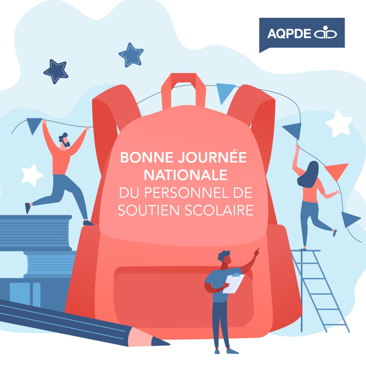 Bonne Journée nationale du personnel de soutien scolaire.🙌

Toute l'équipe de l'AQPDE tient à souligner votre travail exceptionnel. Merci pour votre détermination, votre bienveillance et votre motivation, jour après jour.👏