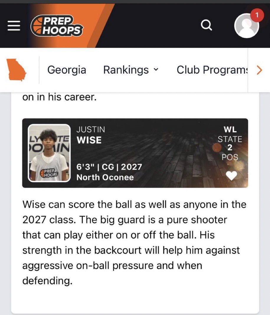 North Oconee 2027 G Justin Wise <a href="/justin_wise2/">Justin Wise</a> has been rated the #2 2027 prospect in Georgia by <a href="/PrepHoopsGA/">Prep Hoops Georgia</a> <a href="/KyleSandy355/">Kyle Sandy</a>
<a href="/OconeeSports/">Oconee Enterprise Sports</a> 
<a href="/CoachWhiteUGA/">Mike White</a>
<a href="/coachbrucepearl/">Bruce Pearl</a>
<a href="/sunsetAMIR/">Amir Abdur-Rahim</a>