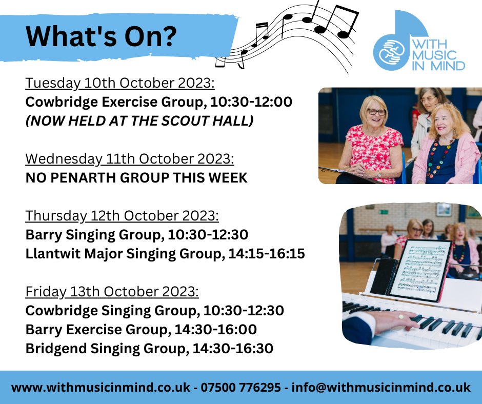 Don't forget that it's the second Wednesday of the month this week so there is no Penarth group running. Penarth members are very welcome to join one of our other groups!