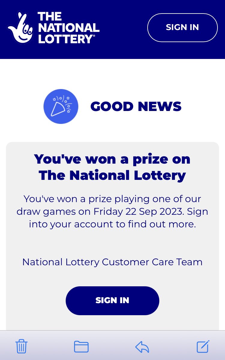 danpitt7's tweet photo. Receiving one of these e-mails is a moment of thrilling anticipation. Followed by the crushing disappointment that you haven’t won £100M but £2.60. https://t.co/EAdcwfl7CU