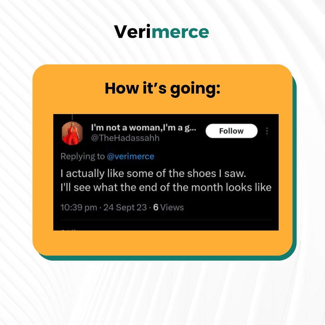 Do you have friends and families that can vouch for you like this? Use Verimerce so that your friends and family can give their words to their contacts about you.

#Verimerce #smallbusinessnigeria #BuildingTrust #CustomerConfidence #AuthenticityMatters #nigerianbusiness