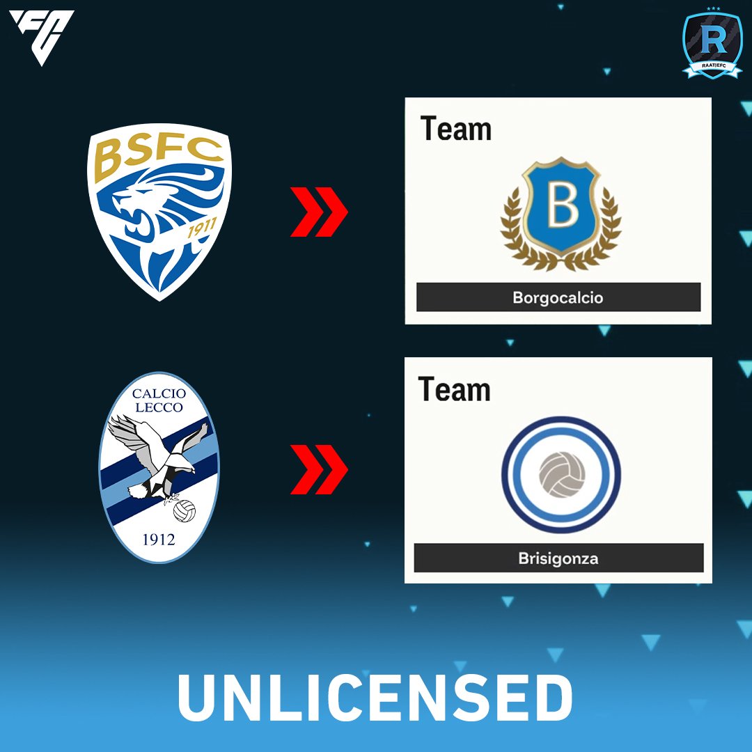 Serie B sides Brescia and Lecco are UNLICENSED in #FC24 ❌️, image size:1080x1080