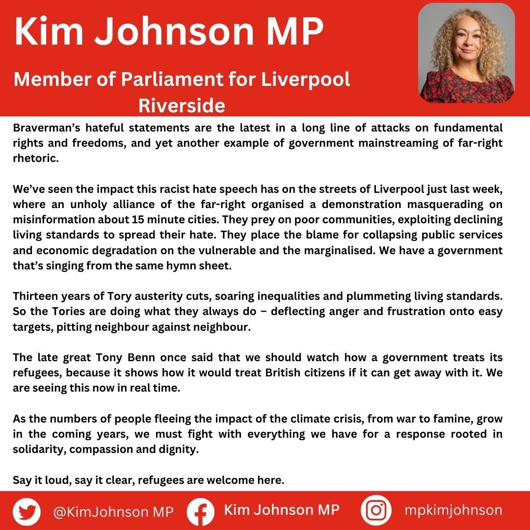 The Home Secretary’s recent comments regarding refugees were shameful and another example of government mainstreaming of far-right rhetoric. We must push back on this poor attempt to create division. My full statement 👇🏽