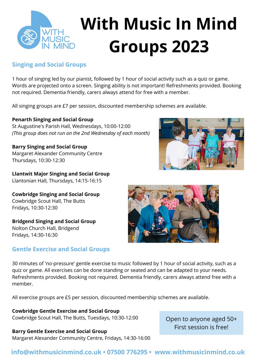 Not sure what we do? We are currently running 7 groups across the Vale of Glamorgan and Bridgend, and we would love to have some new members across all of our groups! No booking is required and your first session is free. Please share with anyone who may be interested!